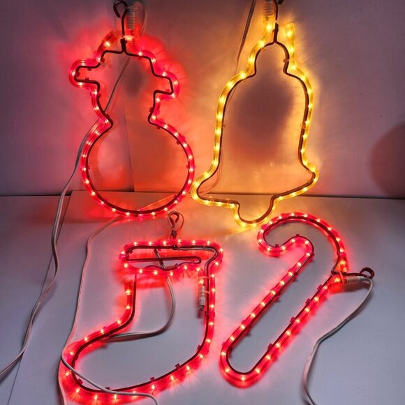 Christmas Rope Tube Lights Set of 4 Candy Cane Bell Snowman Christmas Stocking - Picture 1 of 17